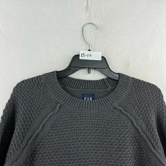 Gap Sweater Women's Sz Small Gray Crew Neck Knit Ribbed Trim Textured Pullover - Picture 13 of 13